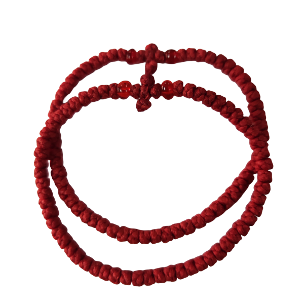 Custom wax rope Komboskini bracelet, orthodox prayer rope Chotki Komboskini red color and clear beads