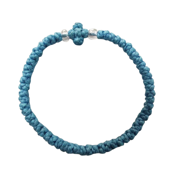 Greek Orthodox prayer rope Komboskini 61 knots,knotting fine wax thread bracelet, Greek cross prayer rope bracelet blue color and clear beads