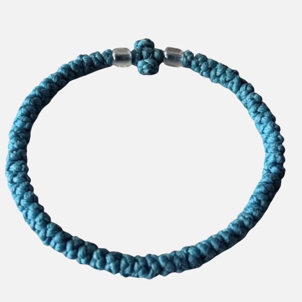 Factory Custom Orthodox Prayer Rope Bracelet for Kids, Brojanica, Komboskini, Chotki, Thin Waxed Thread Prayer Rope Bracelets Light Blue and lucency beads