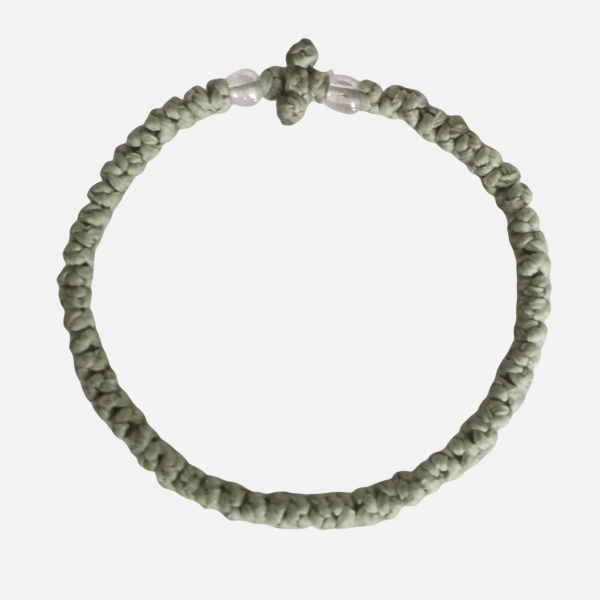 Factory Custom Orthodox Prayer Rope Bracelet for Kids, Brojanica, Komboskini, Chotki, Thin Waxed Thread Prayer Rope Bracelets Light green and Transparent beads