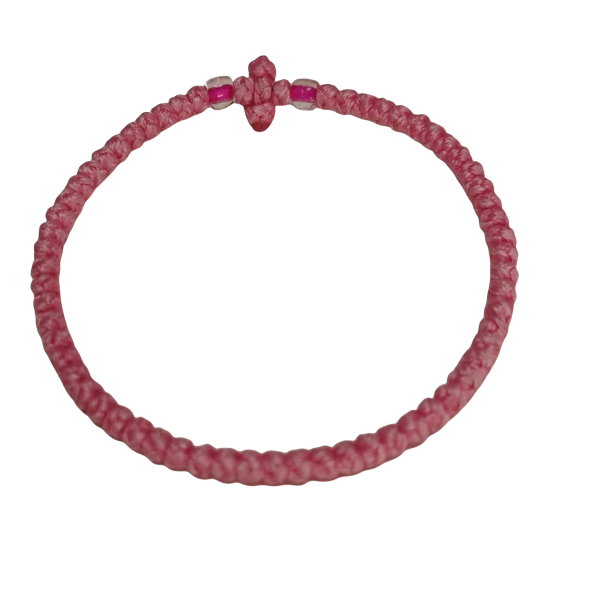Factory Custom Orthodox Prayer Rope Bracelet for Kids, Brojanica, Komboskini, Chotki, Thin Waxed Thread Prayer Rope Bracelets pink and lucency beads