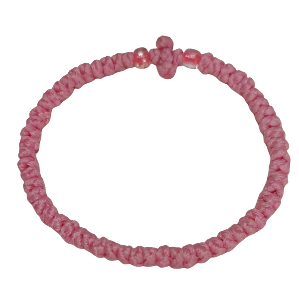 Factory Custom Orthodox Prayer Rope Bracelet for Kids, Brojanica, Komboskini, Chotki, Thin Waxed Thread Prayer Rope Bracelets pink and pink beads