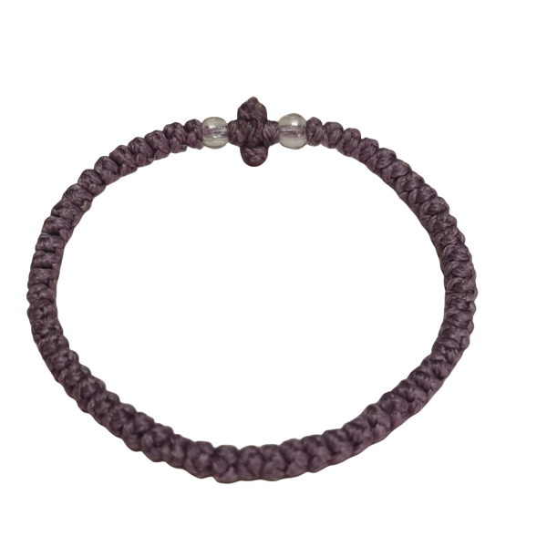 Factory Custom Orthodox Prayer Rope Bracelet for Kids, Brojanica, Komboskini, Chotki, Thin Waxed Thread Prayer Rope Bracelets purple and lucency beads