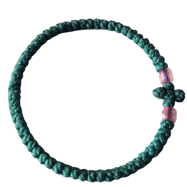 Factory Custom Orthodox Prayer Rope Bracelet for Kids, Brojanica, Komboskini, Chotki, Thin Waxed Thread Prayer Rope Bracelets fruit green color and pink beads